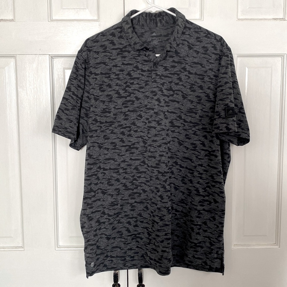 Mens Black and Gray Camou Adidas Golf Polo - Size Large